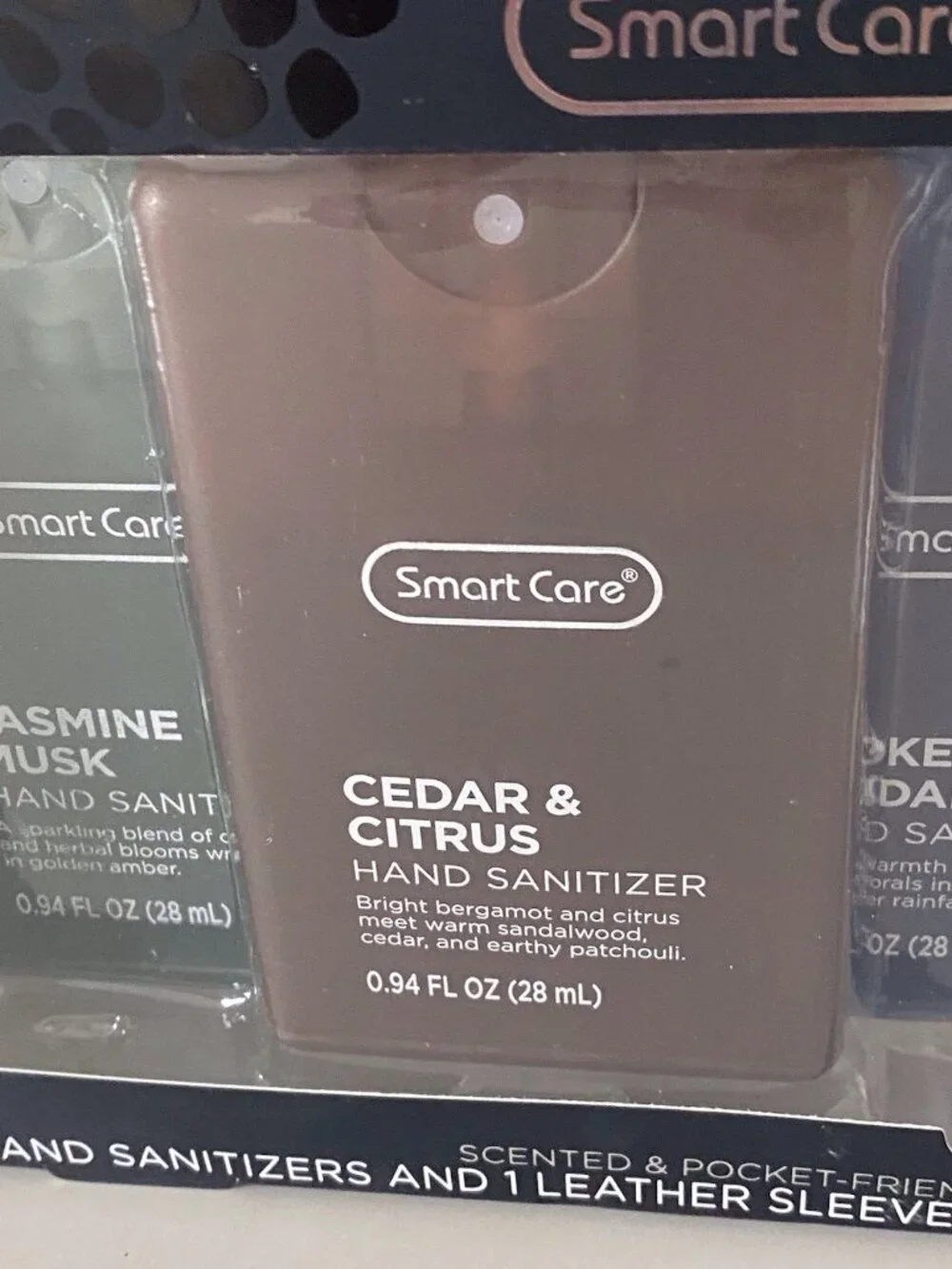 3 Pk 0.94 Fl Oz Smart Care Scented Hand Sanitizer Spray Musk Cedar W/Sleeve NEW